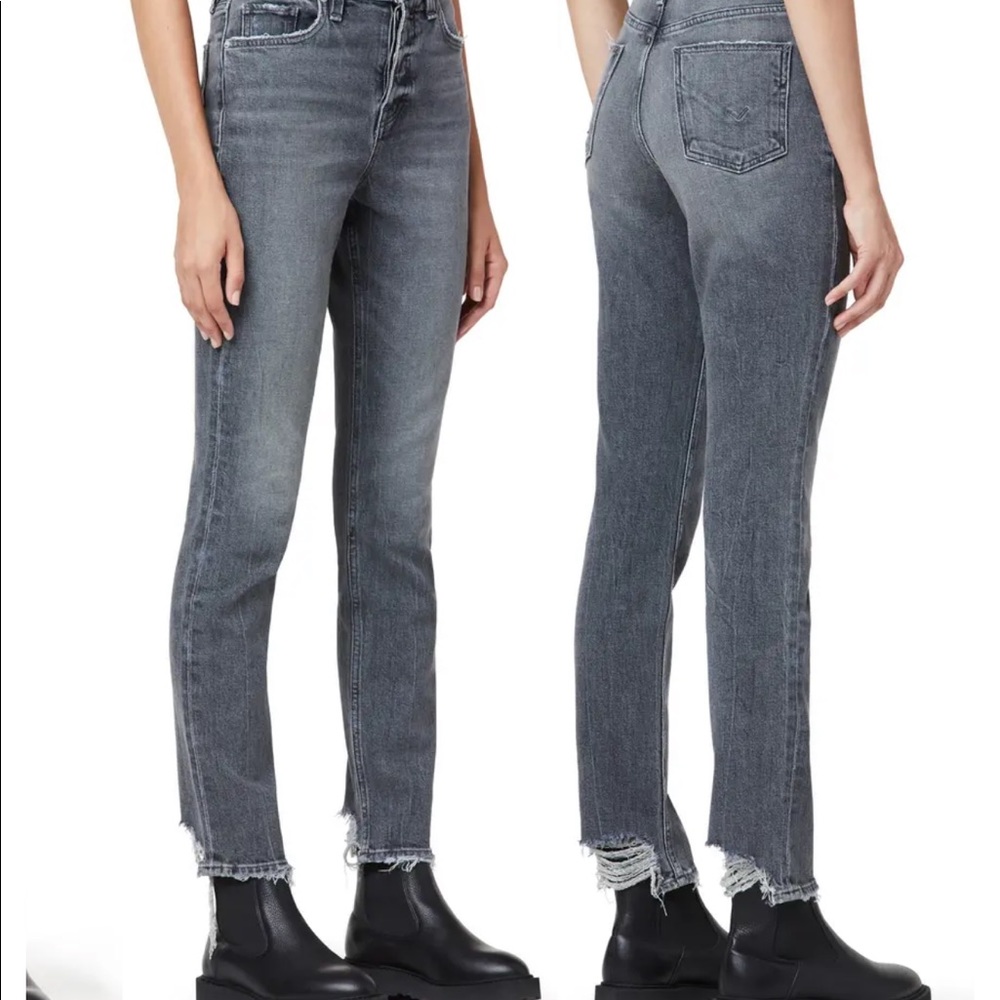 New Hudson Holly Foggy Night Straight Leg Grey Distressed Ankle Jeans Sz 26